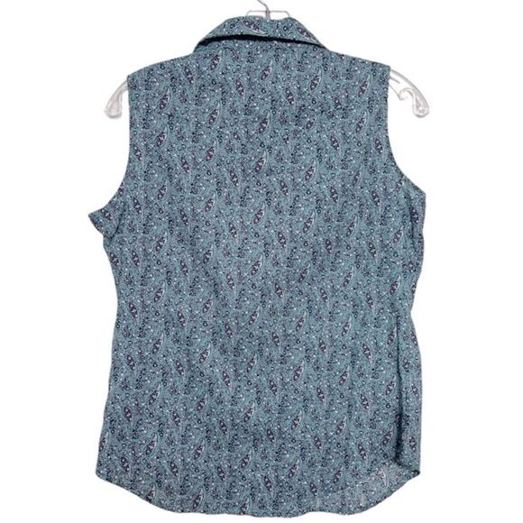 Wrangler women's snap pearl button up western rodeo blue sleeveless blouse top - Picture 4 of 6
